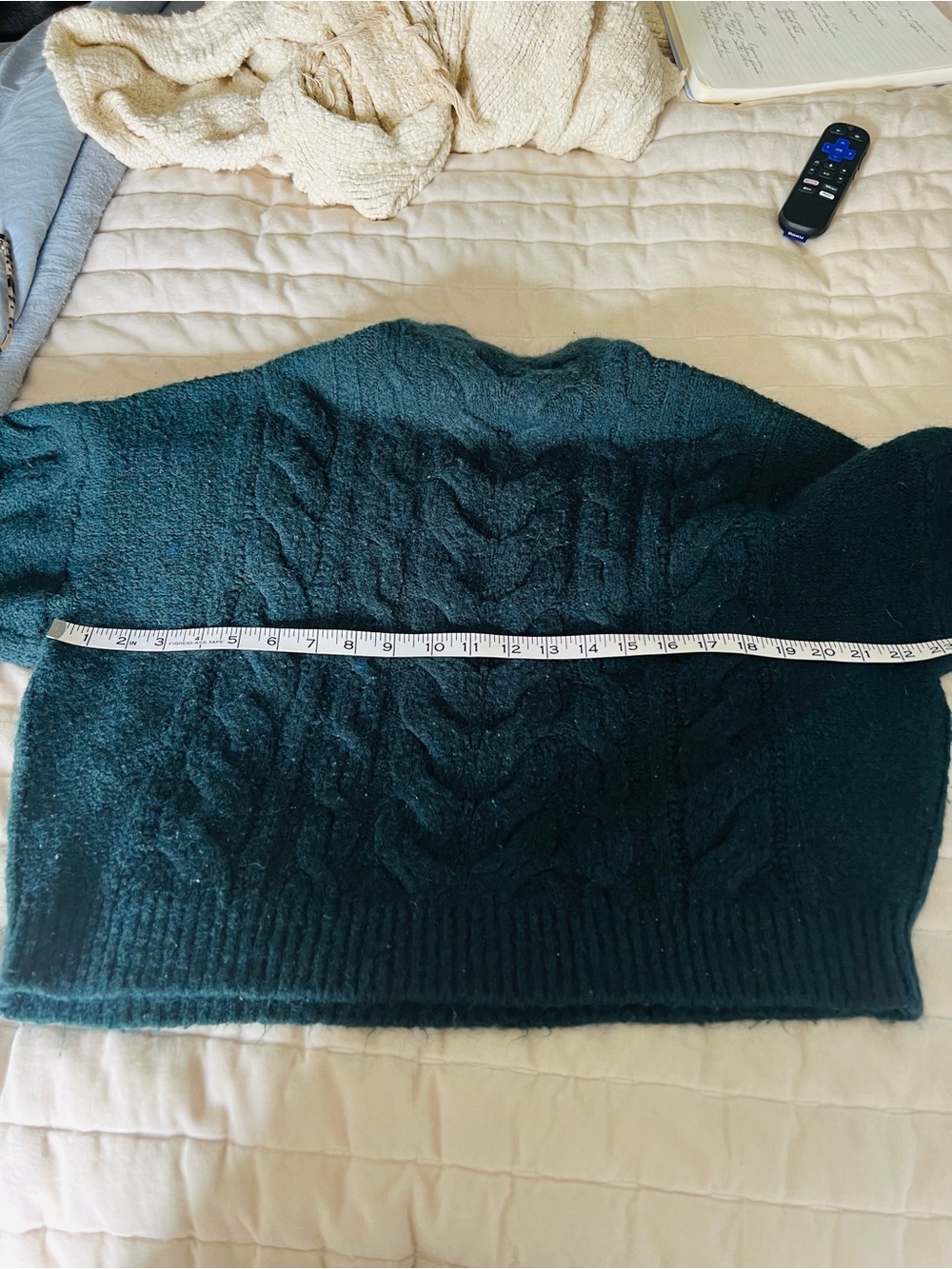 POINT SUR J CREW Cable Knit Mock Neck Sweater Pullover Green Deep Teal Sz Small - Picture 6 of 7